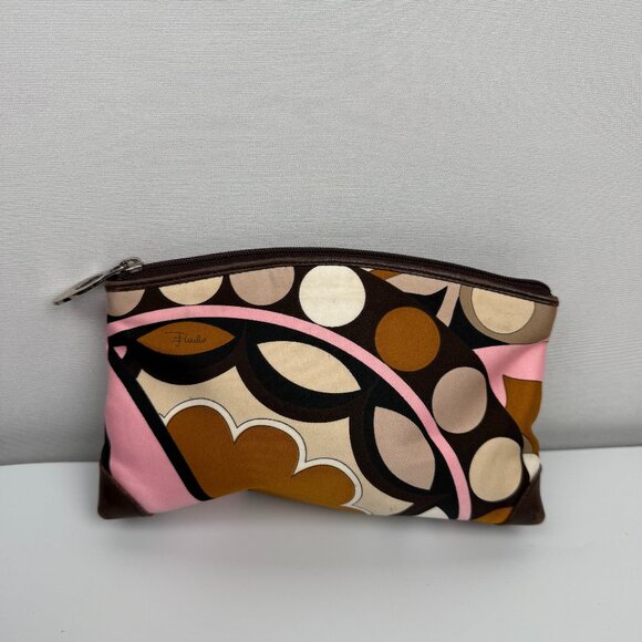 Emilio Pucci Pink Beige Brown Abstract Print Zipper Pouch - Picture 1 of 3